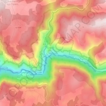 Topografische kaart Les Douzes, hoogte, reliëf