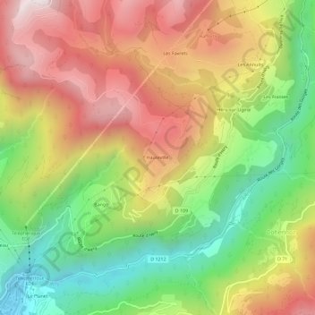 Topografische kaart Hauteville, hoogte, reliëf