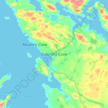 Topografische kaart Cottrell's Cove, hoogte, reliëf