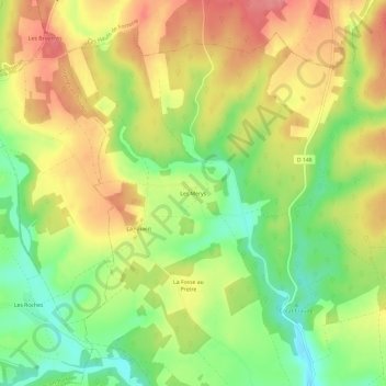 Topografische kaart Les Merys, hoogte, reliëf