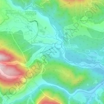 Topografische kaart Priuso, hoogte, reliëf