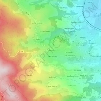 Topografische kaart La Ranche, hoogte, reliëf