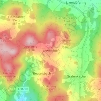 Topografische kaart Löwendorf, hoogte, reliëf