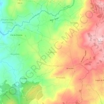 Topografische kaart Ardegão, hoogte, reliëf