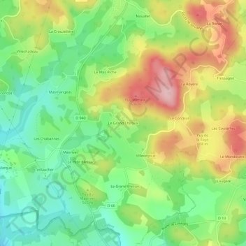 Topografische kaart Le Grand Chiroux, hoogte, reliëf
