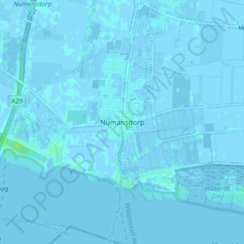 Topografische kaart Numansdorp, hoogte, reliëf