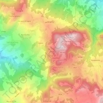 Topografische kaart Lienda, hoogte, reliëf