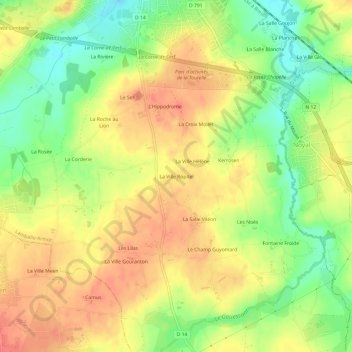 Topografische kaart La Ville Ropitel, hoogte, reliëf