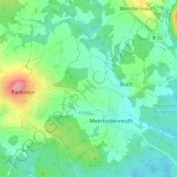 Topografische kaart Kotzau, hoogte, reliëf