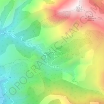 Topografische kaart Olcani, hoogte, reliëf