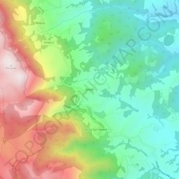 Topografische kaart Roselli, hoogte, reliëf