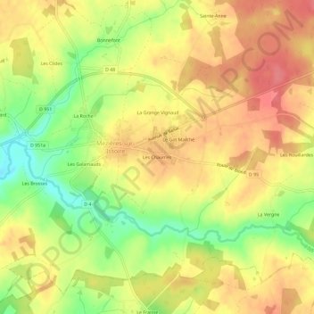 Topografische kaart Les Chaumes, hoogte, reliëf