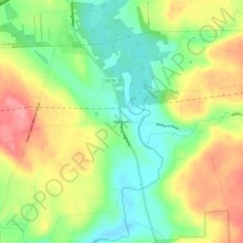 Topografische kaart Millburn, hoogte, reliëf