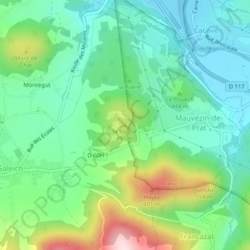 Topografische kaart la Roque, hoogte, reliëf