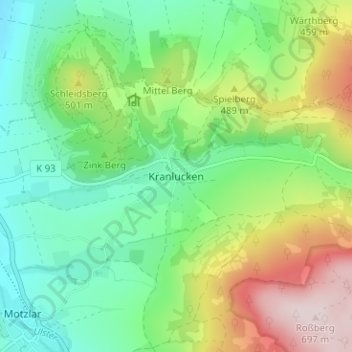 Topografische kaart Kranlucken, hoogte, reliëf
