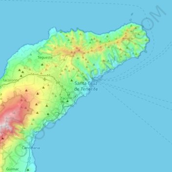 Topografische kaart Santa Cruz de Tenerife, hoogte, reliëf