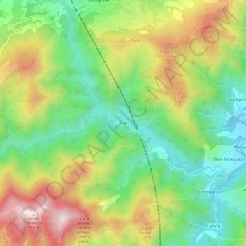 Topografische kaart Cerreta, hoogte, reliëf