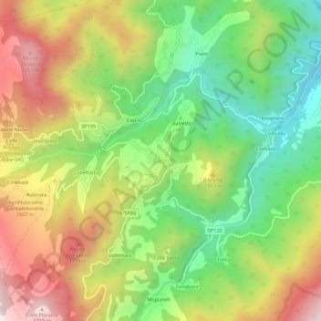Topografische kaart Balzo, hoogte, reliëf