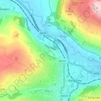 Topografische kaart High Utley, hoogte, reliëf