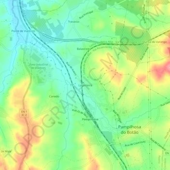 Topografische kaart Lagarteira, hoogte, reliëf