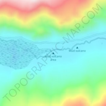 Topografische kaart Mud volcano area, hoogte, reliëf