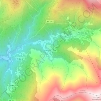 Topografische kaart Outeiro da Vinha, hoogte, reliëf