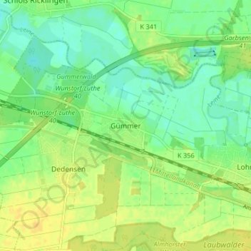 Topografische kaart Gümmer, hoogte, reliëf