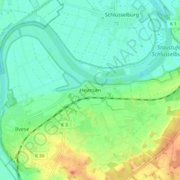Topografische kaart Heimsen, hoogte, reliëf