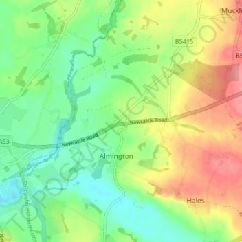 Topografische kaart Red Bull, hoogte, reliëf