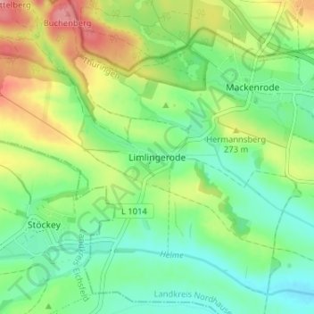 Topografische kaart Limlingerode, hoogte, reliëf
