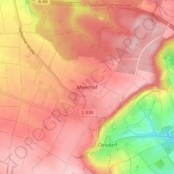 Topografische kaart Meerhof, hoogte, reliëf