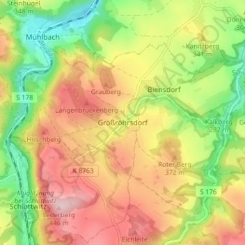 Topografische kaart Großröhrsdorf, hoogte, reliëf