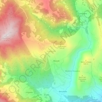 Topografische kaart Sovaggio, hoogte, reliëf