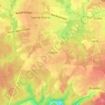 Topografische kaart Fratin, hoogte, reliëf