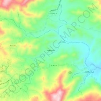 Topografische kaart La Alameda, hoogte, reliëf