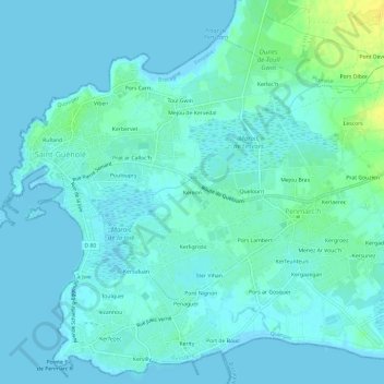 Topografische kaart Kereon, hoogte, reliëf
