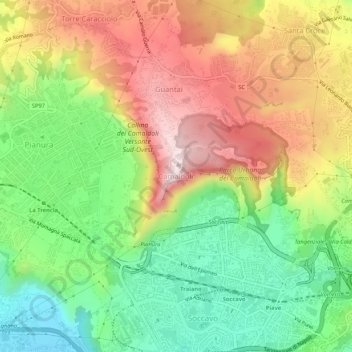 Topografische kaart Camaldoli, hoogte, reliëf