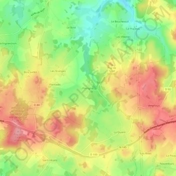 Topografische kaart Poulignat, hoogte, reliëf