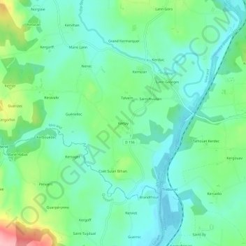 Topografische kaart Kerlay, hoogte, reliëf