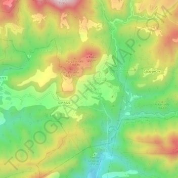 Topografische kaart Vidrà, hoogte, reliëf