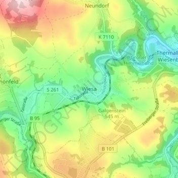 Topografische kaart Wiesa, hoogte, reliëf