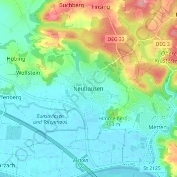 Topografische kaart Neuhausen, hoogte, reliëf