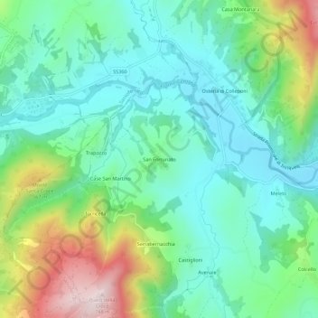 Topografische kaart San Fortunato, hoogte, reliëf