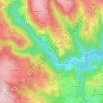 Topografische kaart Moulas, hoogte, reliëf