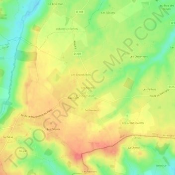 Topografische kaart Les Ravats, hoogte, reliëf