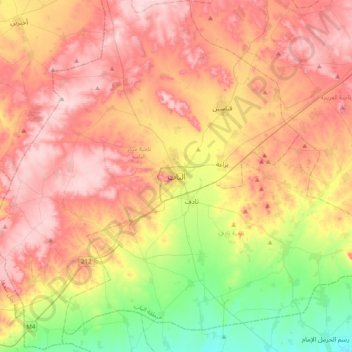 Topografische kaart الباب, hoogte, reliëf