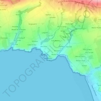 Topografische kaart Keric Bian, hoogte, reliëf
