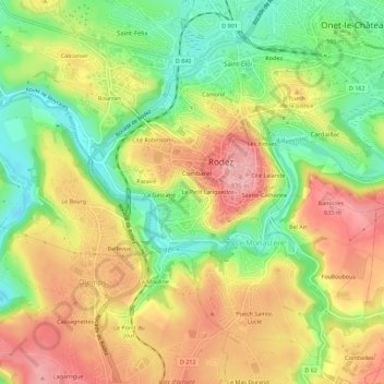 Topografische kaart Gourgan, hoogte, reliëf