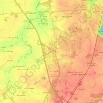 Topografische kaart La Croix Verte, hoogte, reliëf