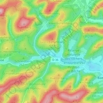 Topografische kaart Fourneau Neuf, hoogte, reliëf